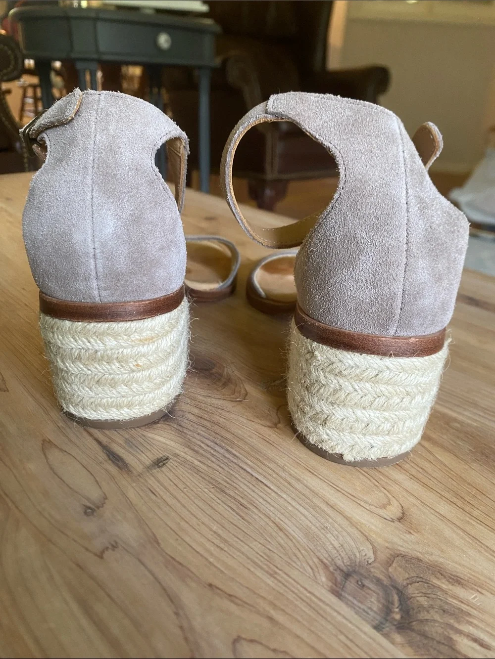 Soludos Taupe Suede Ankle-Strap Wedge Sandals